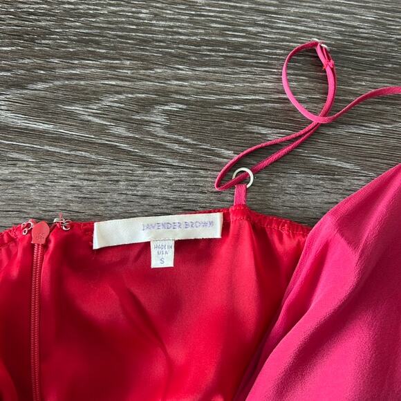 Lavender Brown Silk Hot Pink Faux Wrap Mini Dress Size S Made in USA - Picture 4 of 12